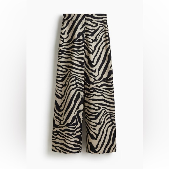 🦓 H&M Zebra Print Wide-Leg Twill Pants NWT Size 6 - Picture 2 of 6